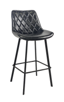 Metal Bar Stool w/ Diamond Stitched Vinyl Seat in Black