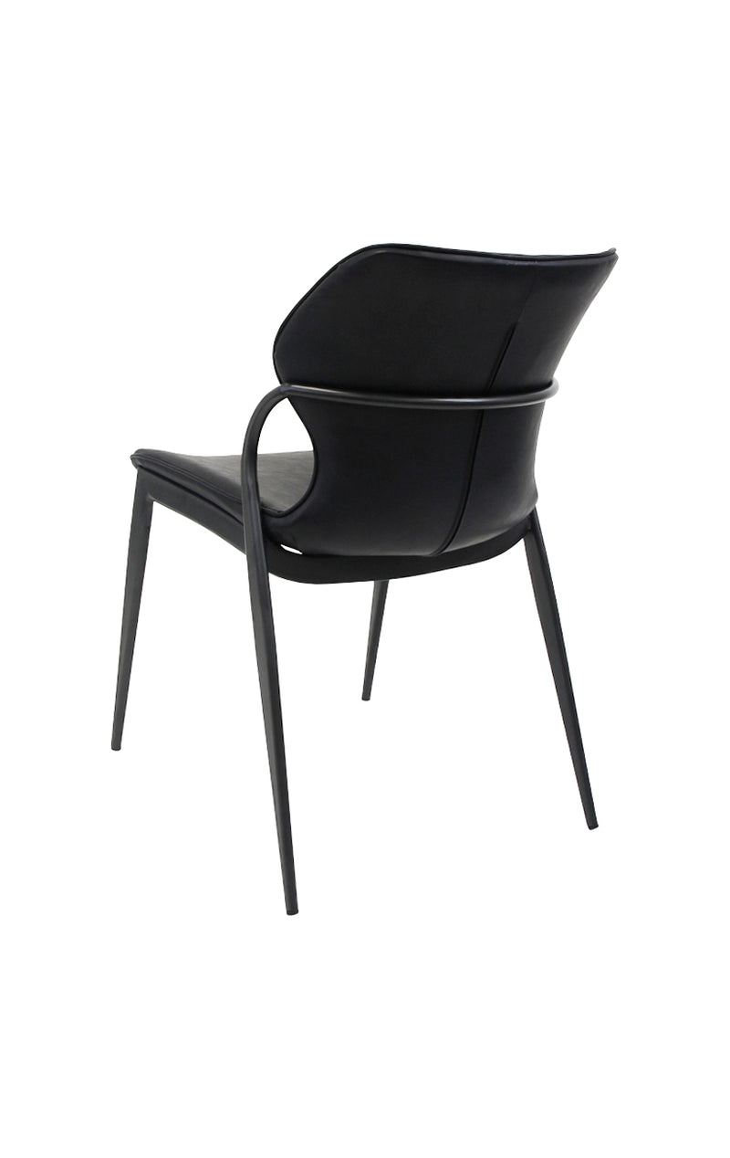 Contemporary Indoor Metal Chair with Smooth Black Upholstered Seat and Curved Backrest Design