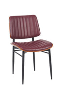 Indoor Mid-Century Modern Metal Chair with Burgundy Vinyl Seat & Back