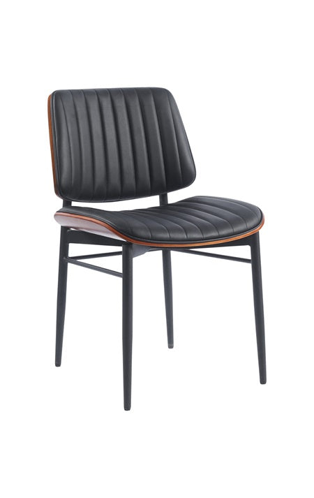 Indoor Mid-Century Modern Metal Chair with Black Vinyl Seat & Back