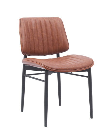 Indoor Mid-Century Modern Metal Chair with Brown Vinyl Seat & Back