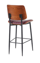 Indoor Mid-Century Modern Metal Barstool with Burgundy Vinyl Seat & Back