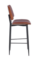 Indoor Mid-Century Modern Metal Barstool with Burgundy Vinyl Seat & Back