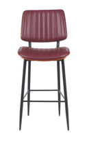 Indoor Mid-Century Modern Metal Barstool with Burgundy Vinyl Seat & Back