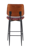 Indoor Mid-Century Modern Metal Barstool with Burgundy Vinyl Seat & Back