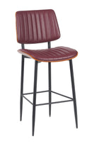 Indoor Mid-Century Modern Metal Barstool with Burgundy Vinyl Seat & Back