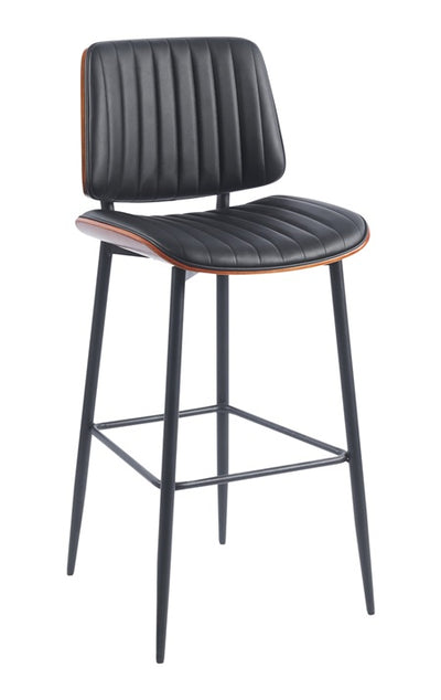 Indoor Mid-Century Modern Metal Barstool with Black Vinyl Seat