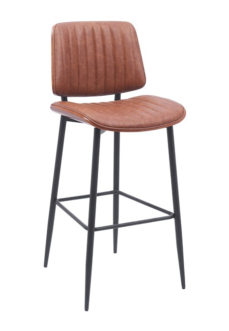 Indoor Mid-Century Modern Metal Barstool with Brown Vinyl Seat & Back