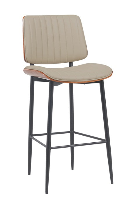 Indoor Mid-Century Modern Metal Barstool with Cream Vinyl Seat & Back