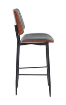 Indoor Mid-Century Modern Metal Barstool with Gray Vinyl Seat & Back