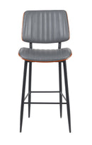 Indoor Mid-Century Modern Metal Barstool with Gray Vinyl Seat & Back