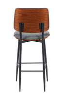 Indoor Mid-Century Modern Metal Barstool with Gray Vinyl Seat & Back