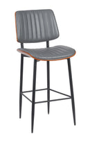 Indoor Mid-Century Modern Metal Barstool with Gray Vinyl Seat & Back