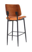 Indoor Mid-Century Modern Metal Barstool with Orange Vinyl Seat & Back