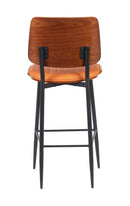Indoor Mid-Century Modern Metal Barstool with Orange Vinyl Seat & Back