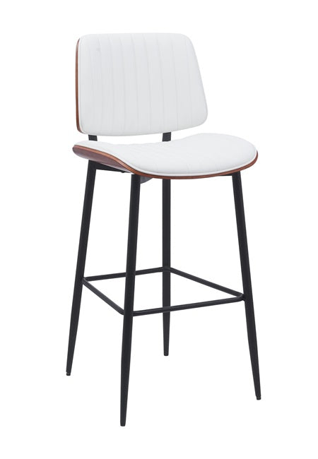 Indoor Mid-Century Modern Metal Barstool with White Vinyl Seat & Back