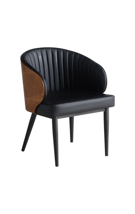 Indoor Black Steel Chair with Wood Grain Back and Vinyl Upholstery