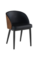 Indoor Steel Chair with Black Vinyl Seat & Curved Veneer Wood Back