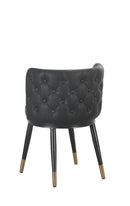 Button Tufted Back Indoor Metal Chair with Black Vinyl Seat and Gold-Tipped Legs