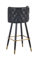 Button Tufted Back Indoor Metal Barstool with Black Vinyl Seat and Gold-Tipped Legs & Gold Footrest