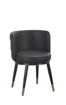 Button Tufted Back Indoor Metal Chair with Black Vinyl Seat and Gold-Tipped Legs