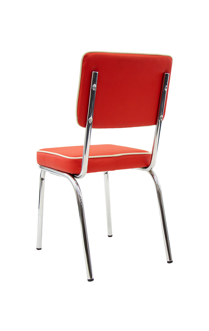 Indoor Metal Chair with Red and White Vinyl Seat and Back