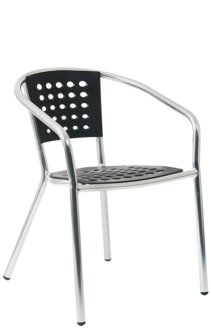 Aluminum Armrest Chair with Black Resin Seat & Back