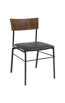 Indoor Metal Chair with Walnut Elmwood Back & Black Vinyl Seat