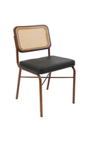 Indoor Stylish Metal Chair with Black Vinyl Seat & Cane Faux Rattan Back