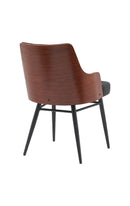 Classic Indoor Metal Chair with Tufted Black Faux Leather Upholstery and Veneer Backrest