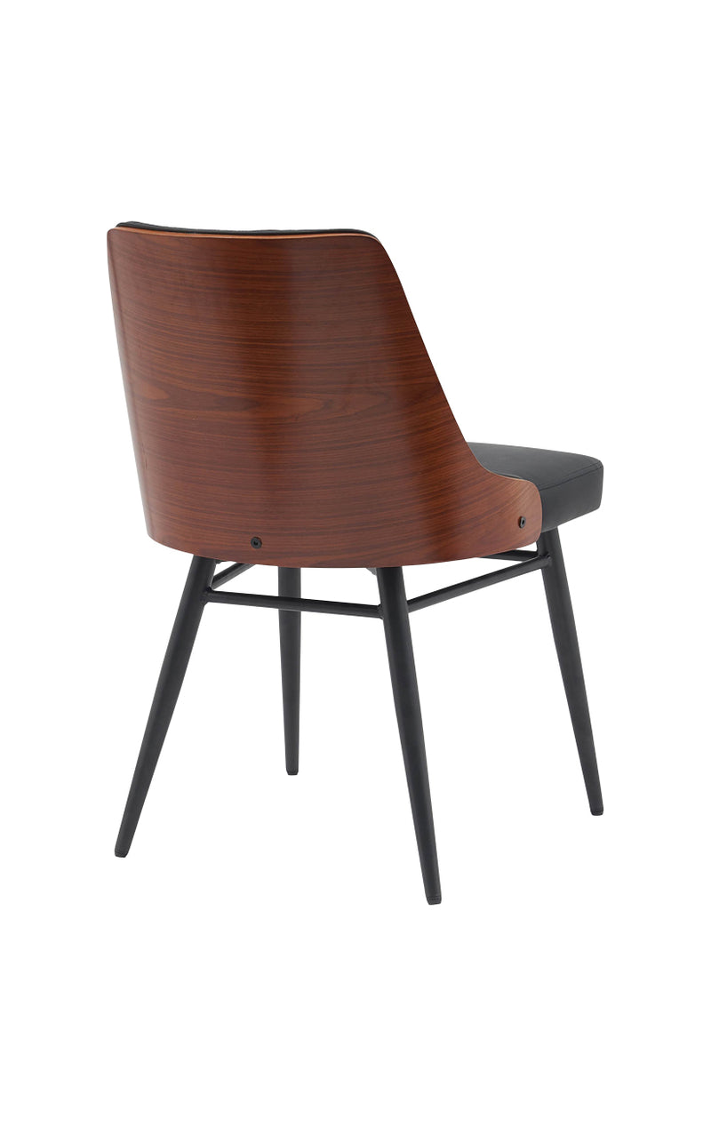 Chic Metal Dining Chair with Diamond-Quilted Black Upholstery & Veneer Backrest for Indoor Use