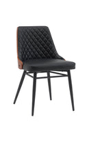 Chic Metal Dining Chair with Diamond-Quilted Black Upholstery & Veneer Backrest for Indoor Use