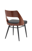 Sleek Indoor Metal Chair with Split Veneer & Vinyl Backrest and Black Vinyl Seat