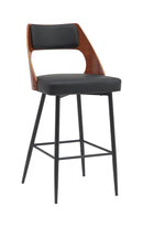 Sleek Indoor Metal Barstool with Split Veneer & Vinyl Backrest and Black Vinyl Seat