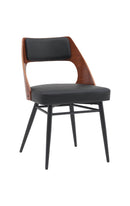 Sleek Indoor Metal Chair with Split Veneer & Vinyl Backrest and Black Vinyl Seat