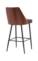 Dining Metal Barstool with Diamond-Tufted Vinyl Back and Veneer Backrest for Indoor Use