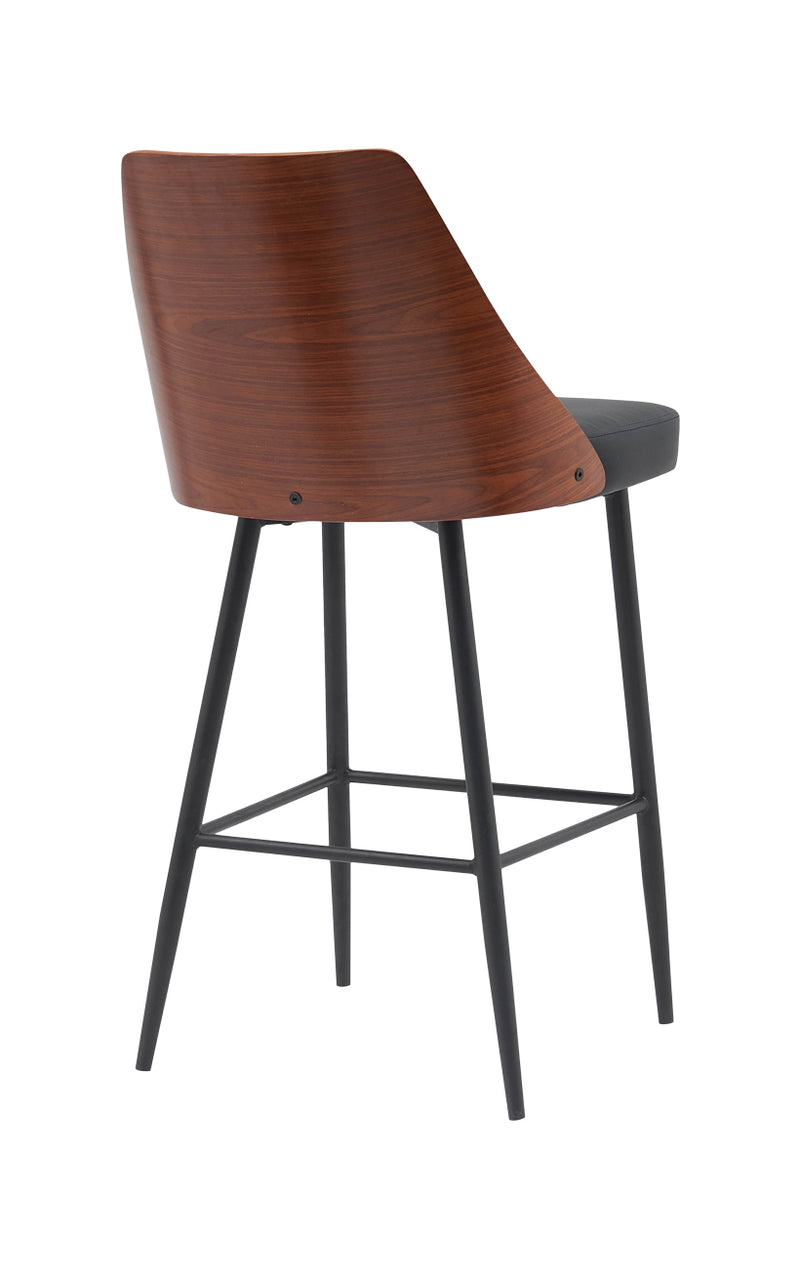 Dining Metal Barstool with Diamond-Tufted Vinyl Back and Veneer Backrest for Indoor Use