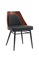 Dining Metal Chair with Diamond-Tufted Vinyl Back and Veneer Backrest for Indoor Use