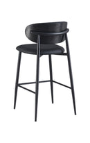 Dining Black Metal Barstool with Oval Padded Backrest and Upholstered Seat for Indoor Use