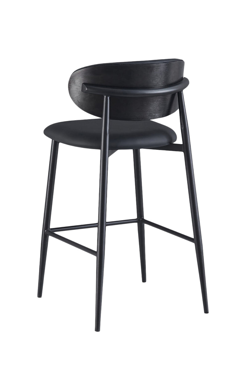 Dining Black Metal Barstool with Oval Padded Backrest and Upholstered Seat for Indoor Use
