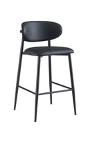 Dining Black Metal Barstool with Oval Padded Backrest and Upholstered Seat for Indoor Use