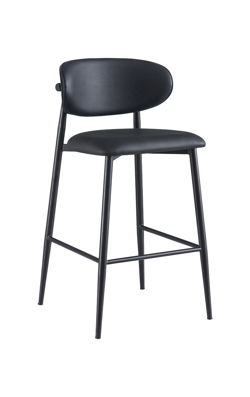 Dining Black Metal Barstool with Oval Padded Backrest and Upholstered Seat for Indoor Use