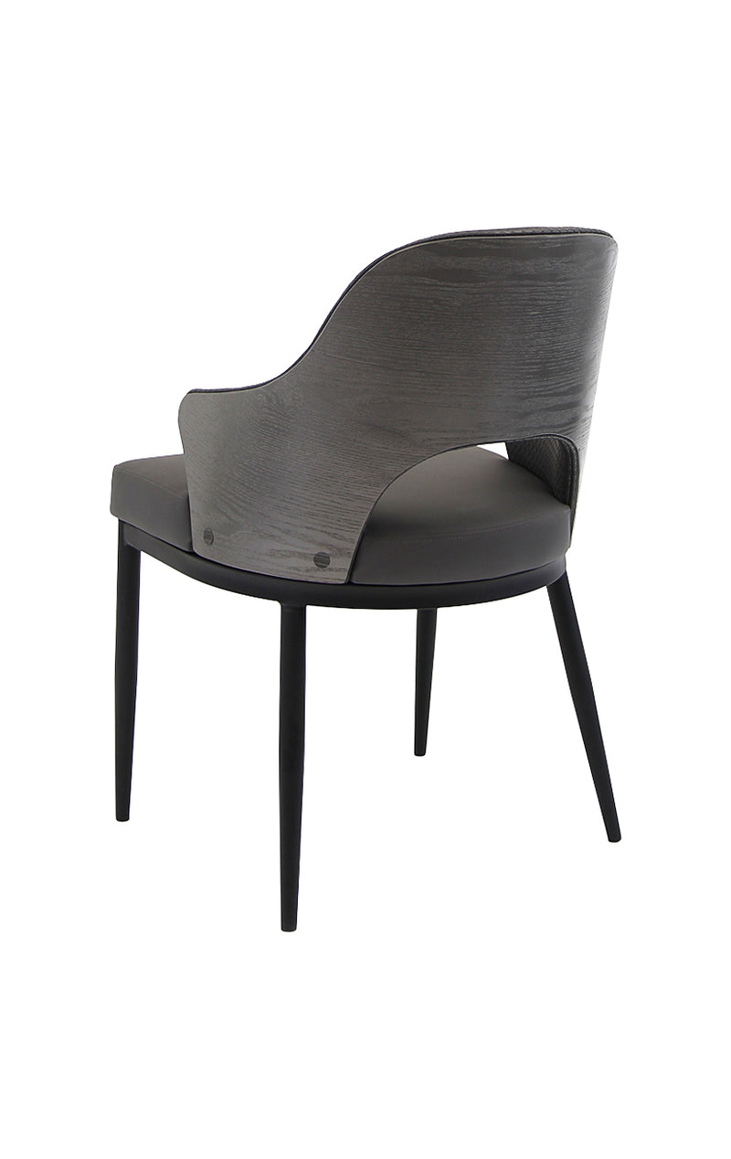 Chic Metal Chair with Dark Grey Upholstered Seat and Textured Backrest for Indoor Use