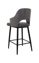 Chic Metal Barstool with Dark Grey Upholstered Seat and Textured Backrest for Indoor Use