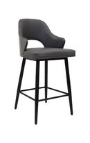 Chic Metal Barstool with Dark Grey Upholstered Seat and Textured Backrest for Indoor Use