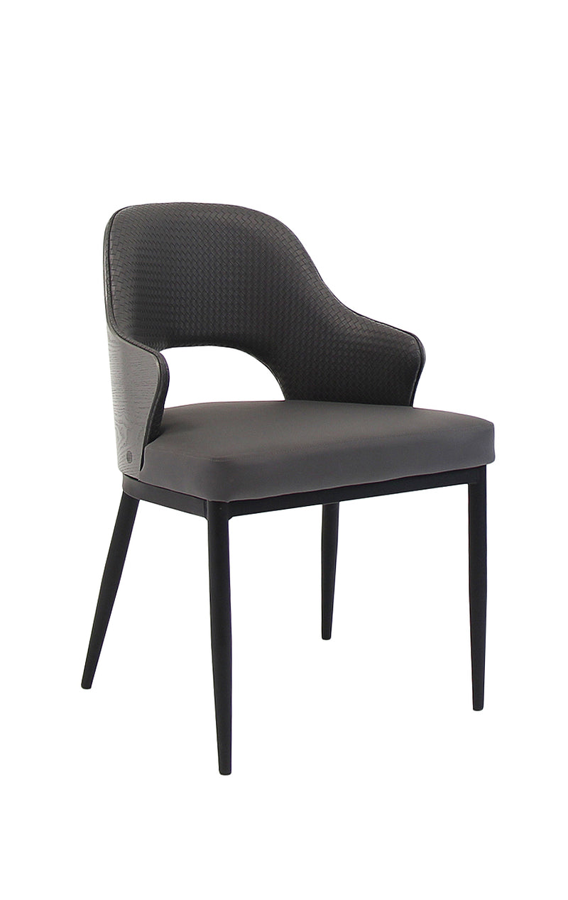 Chic Metal Chair with Dark Grey Upholstered Seat and Textured Backrest for Indoor Use