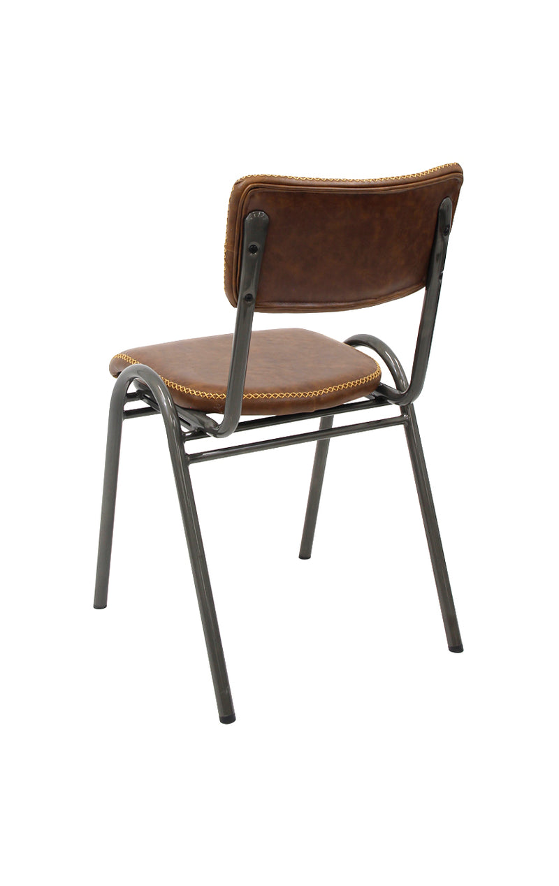Industrial Indoor Metal Chair with Brown Upholstered Seat and Backrest