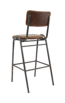 Industrial Indoor Metal Barstool with Brown Upholstered Seat and Backrest