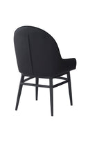 Elegant Black Metal Arm Chair with Diamond-Pattern Tufted Backrest and Padded Vinyl Seat, Indoor Use