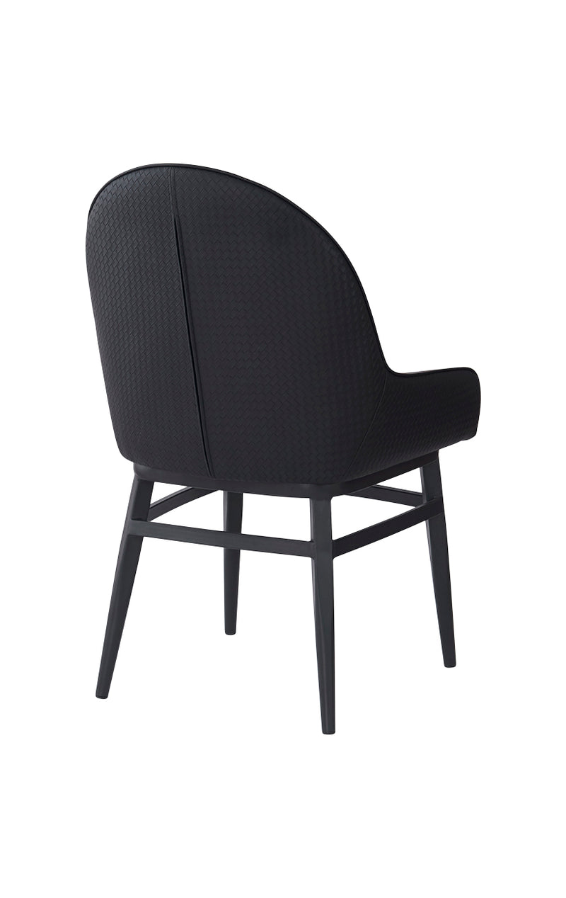 Elegant Black Metal Arm Chair with Diamond-Pattern Tufted Backrest and Padded Vinyl Seat, Indoor Use